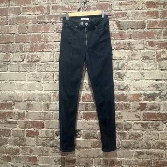 Sandro Paris Black High Rise Visible Zip Button Front Skinny Jeans Size 36 US 26 - Picture 4 of 9